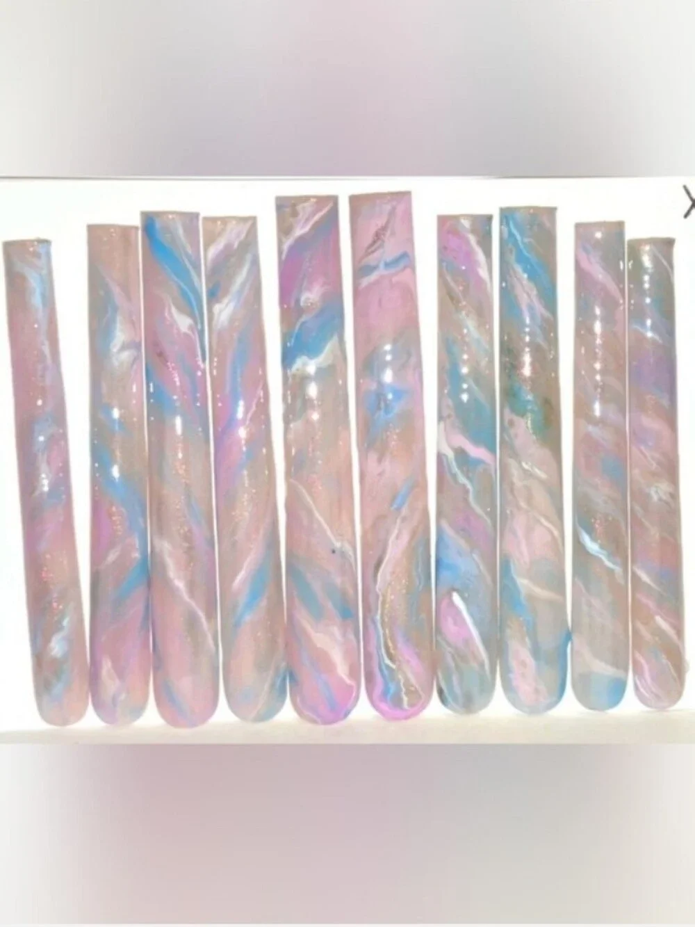 Hand CRAFTED Custom 6XL Press-On Nail Set — Pastel Marble Pink & Blue Sz XL